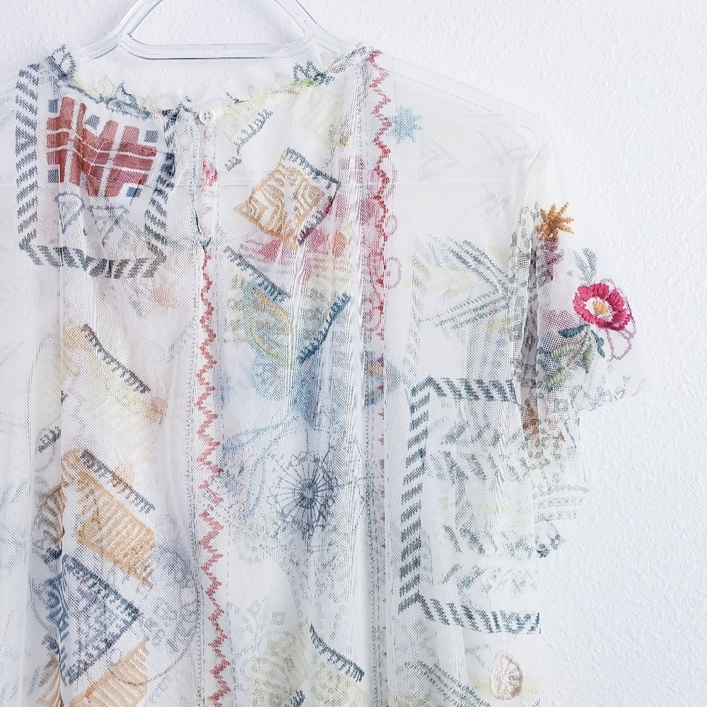 Johnny Was Merida Mesh Slip Blouse Sheer - Picture 8 of 11